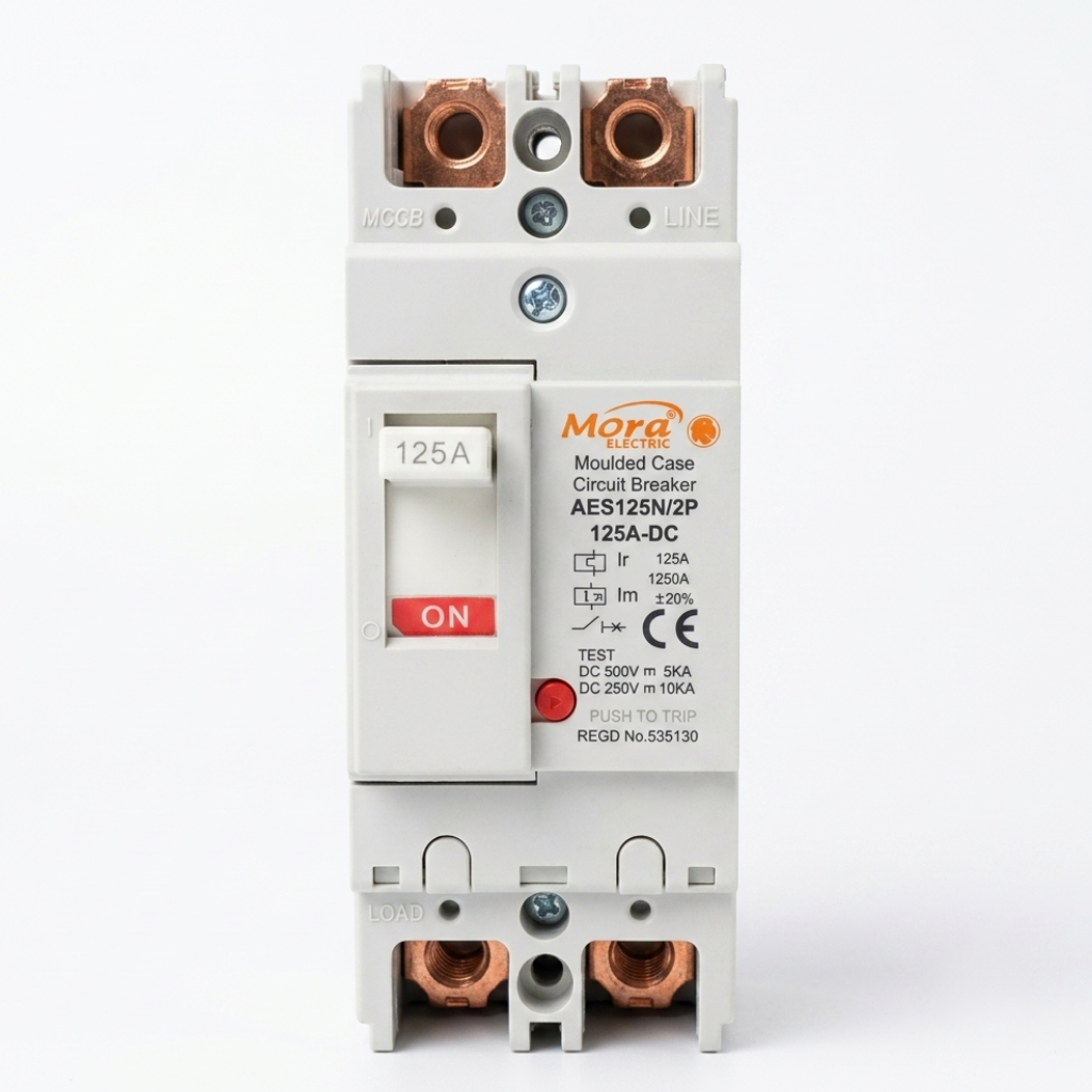 Mora AES202N/AES125N 2P DC MCCB Breaker with Copper Points for Solar Panels & Battery Systems