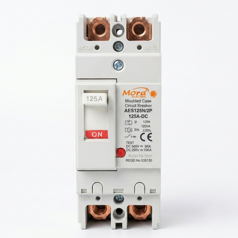 Mora AES202N/AES125N 2P DC MCCB Breaker with Copper Points for Solar Panels & Battery Systems