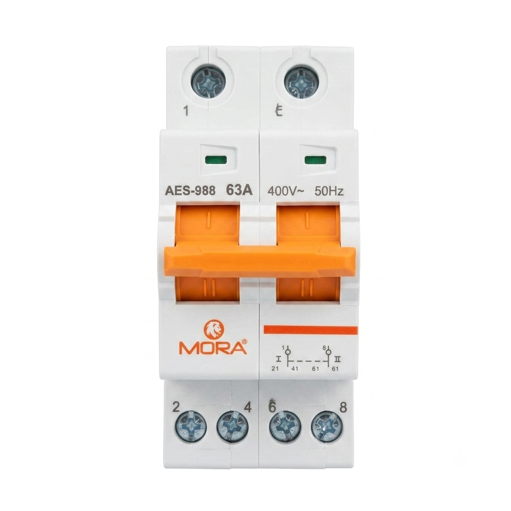 Mora 2P 63A MTS Dual Power Manual Transfer Isolating Switch Interlock Circuit Breaker MORA breaker type Change Over copper