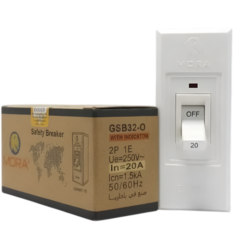 MORA Safety Breaker 1P+1E 250V Circuit Breaker | 50/60Hz Protection (10A, 15A, 20A, 32A, 40A)