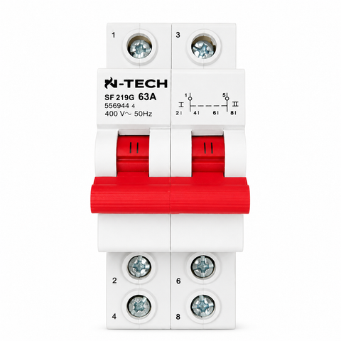N-Tech Electric Changeover Switch 2 Pole 63A Manual Transfer Switch