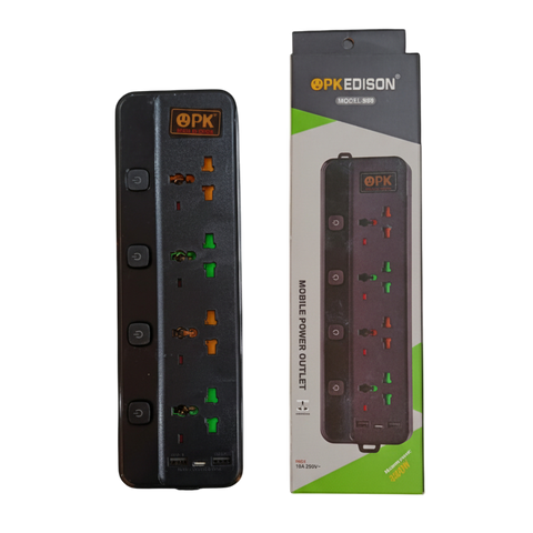 OPK 889 Power Extension Board with 4 Sockets | 2 USB & Type-C Support