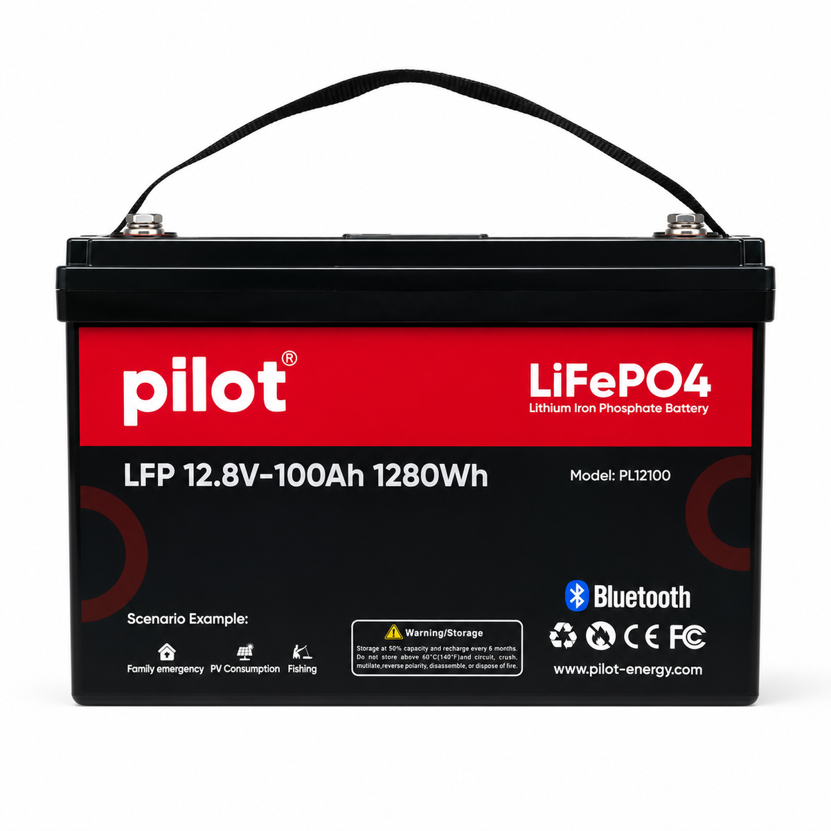Pilot LFP 12.8V 100Ah 1.28kWh LiFePO4 Lithium Battery IP65