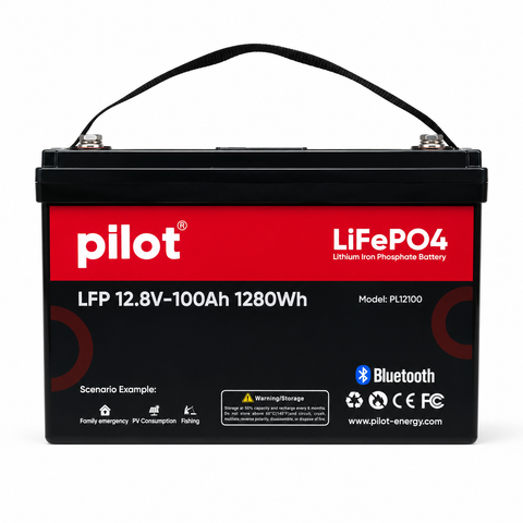 Pilot LFP 12.8V 100Ah 1.28kWh LiFePO4 Lithium Battery IP65