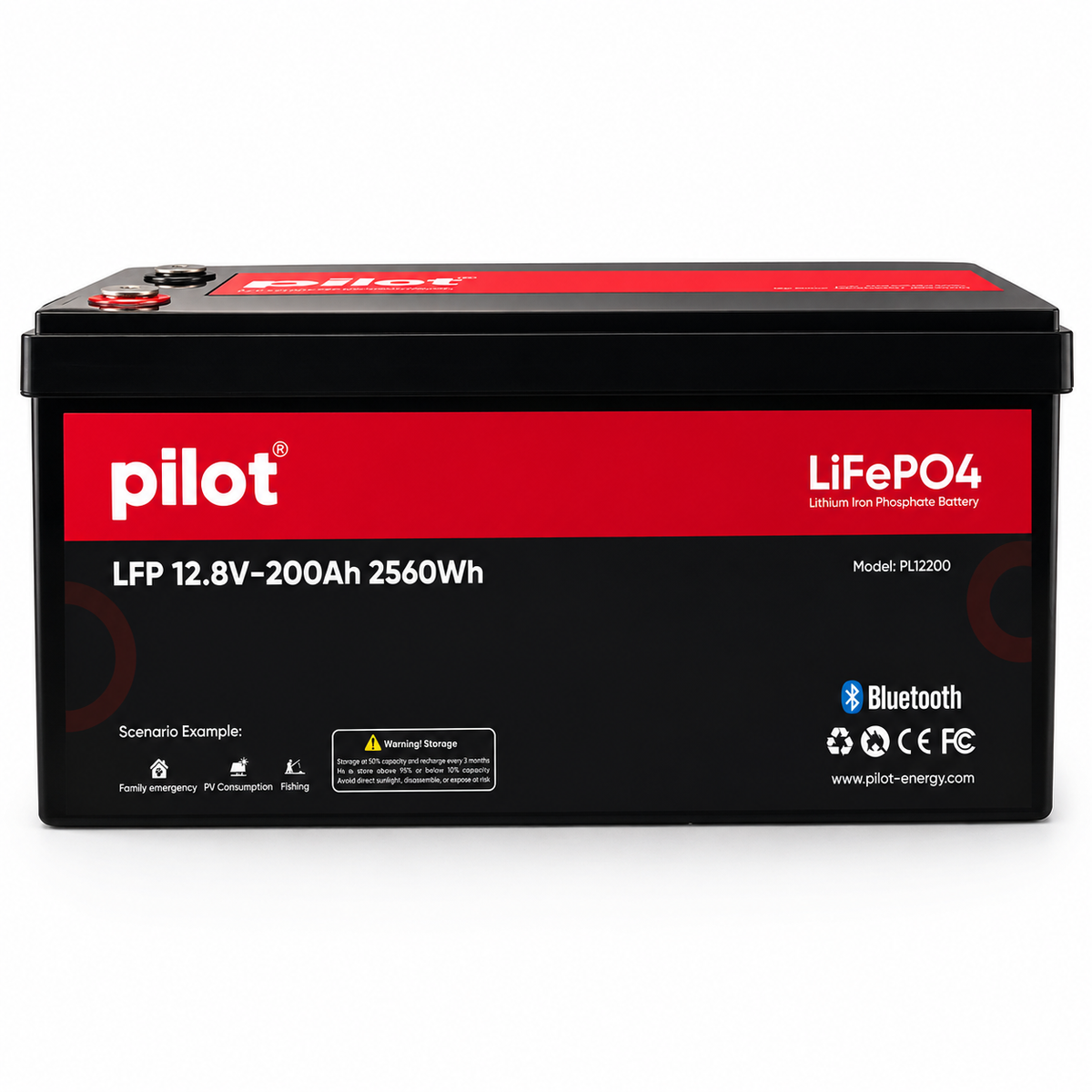 Pilot LFP 12.8V 200Ah 2.56kWh Lithium LiFePO4 Battery IP65