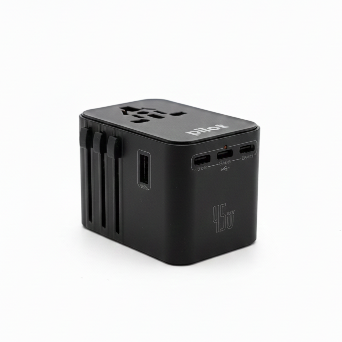 Pilot Universal Travel Adapter PD 45W – Fast Charging USB-C PD, 2500W All-in-One International Power Adapter with Safety Fuse