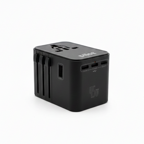 Pilot Universal Travel Adapter PD 45W – Fast Charging USB-C PD, 2500W All-in-One International Power Adapter with Safety Fuse