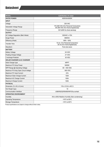 MaxPower Suntronic PV 5000 Pro 4Kw Solar hybrid inverter with 5000W PV