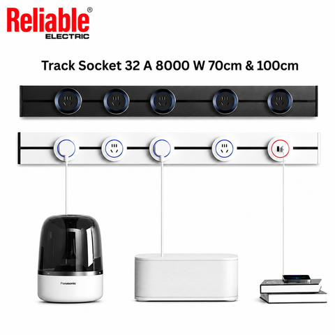 Reliable Electric 70CM Track Socket Kitchen Wall Outlet | 8000W Modular Power Track | Universal Round Removable Adapter Plug