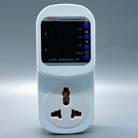 Reliable Electric 2P Universal Plug Socket Protector 16A | Adjustable Over Under Voltage & Current Protection