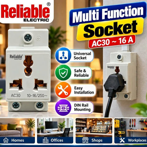 Reliable Electric AC-30 3 Pin DIN Rail Socket 16A 250V | 35mm Modular Socket