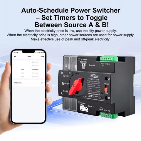 TOMZN TOQ7e-125/2P Automatic Transfer Switch 125A | Dual Power Changeover with WiFi Control