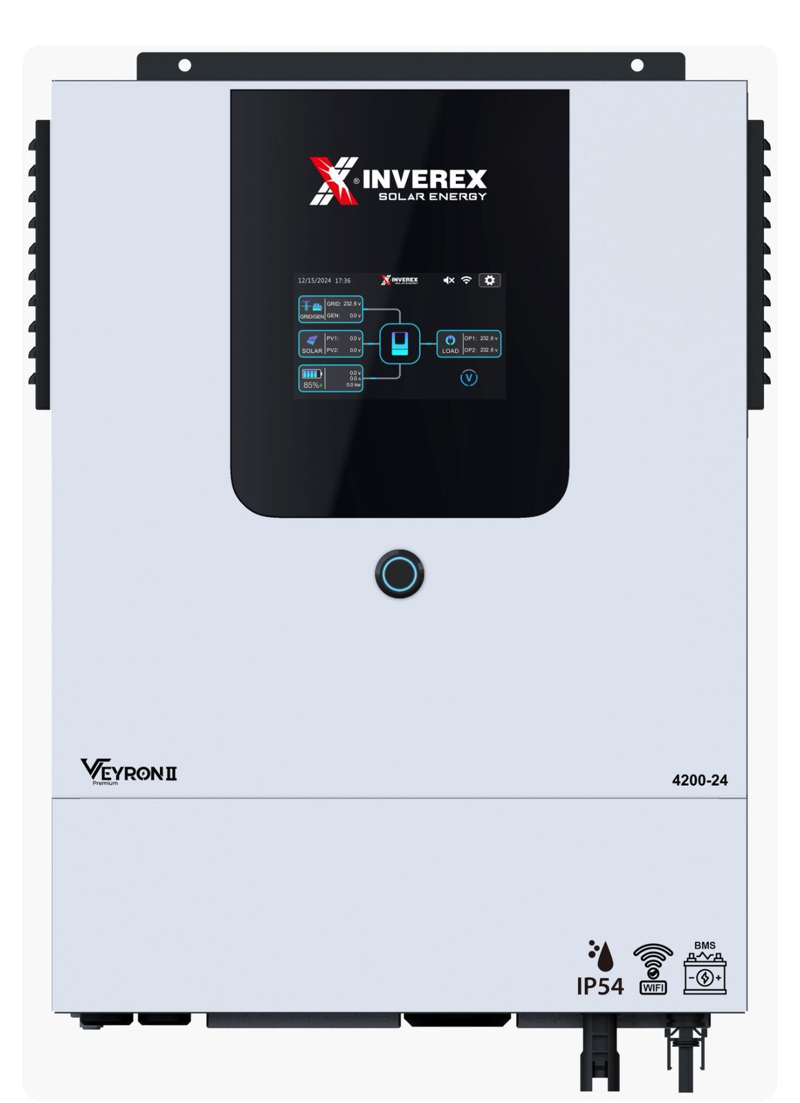 Inverex solar energy inverter with display panel on a white background