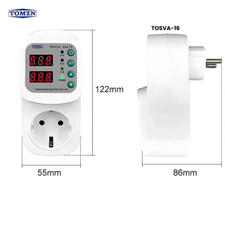 Tomzn 16A Socket Voltage Protector – Smart Power Surge & Voltage Guard (Muhafiz)