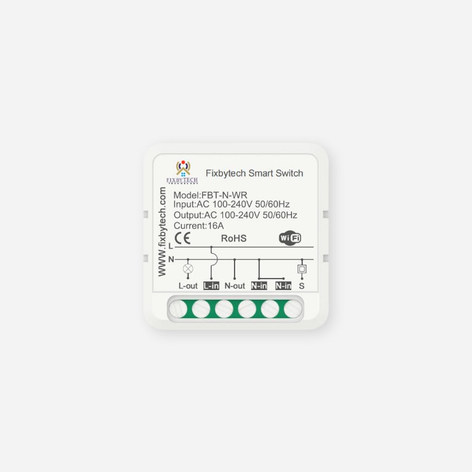FBT-N-WR Mini Smart Switch 16A 1 Gang Works with Smart Life App Alexa ...