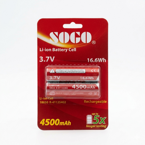 SOGO 18650 3.7V 4500mAh Rechargeable Lithium Battery cell | High Capacity Li-ion Battery (Pack of 2)
