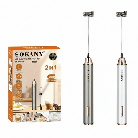 Sokany SK-02018 2-in-1 USB Electric Milk Frother | 1200mAh Rechargeable, Double Whisk Heads