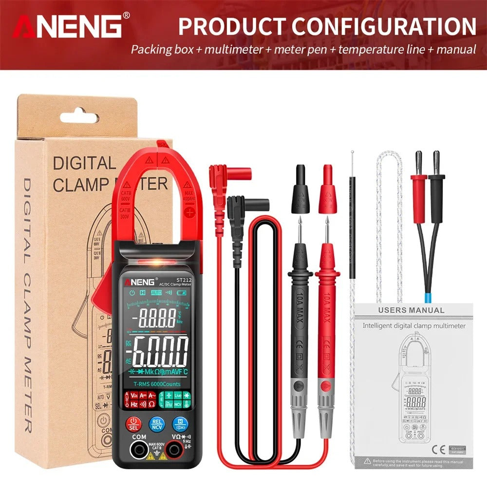 ANENG ST212 Digital Clamp Meter 6000 Counts DC/AC Current 400A Amp Multimeter Large Color Screen Voltage Tester Car Hz NCV Ohm