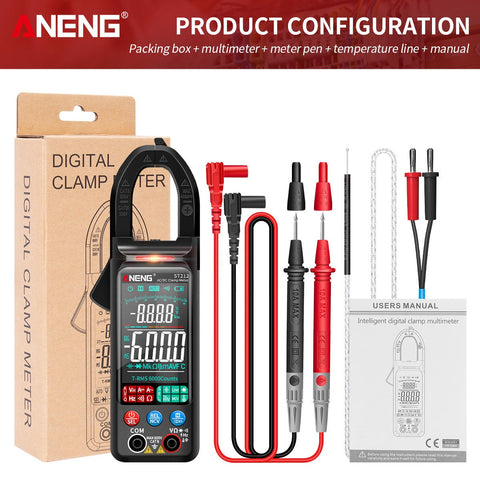 ANENG ST212 Digital Clamp Meter 6000 Counts DC/AC Current 400A Amp Multimeter Large Color Screen Voltage Tester Car Hz NCV Ohm