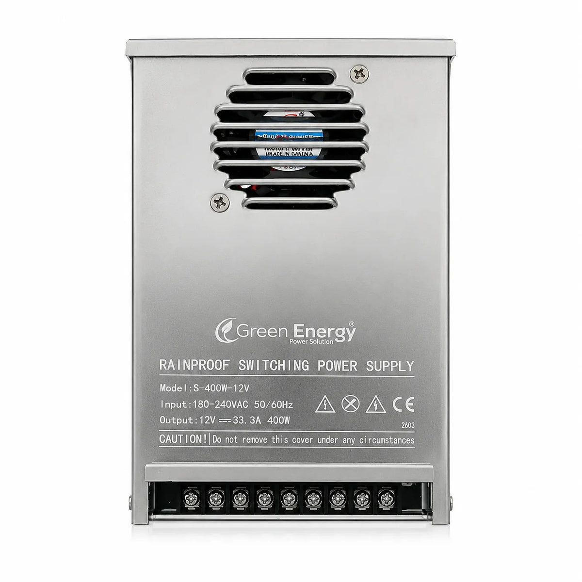 Green Energy S-400W-12V LED Rainproof Switching Power Supply IP54 | 12V 33.3A 400W | 180-240V AC Input | IP Rainproof LED Driver