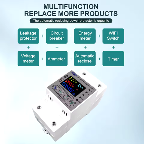 Tomzn All in One TOMPD 63LW 63A WIFI Smart  Circuit Breaker with voltage current and leakage protection. Tomzn 10in1 Smart Protector