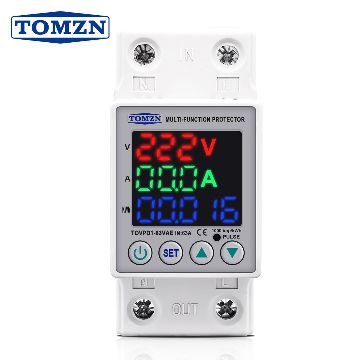 Tomzn 3rd Gen 3in1 voltage protector Over and Under Voltage Protective Device with Kwh meter Units Lock.