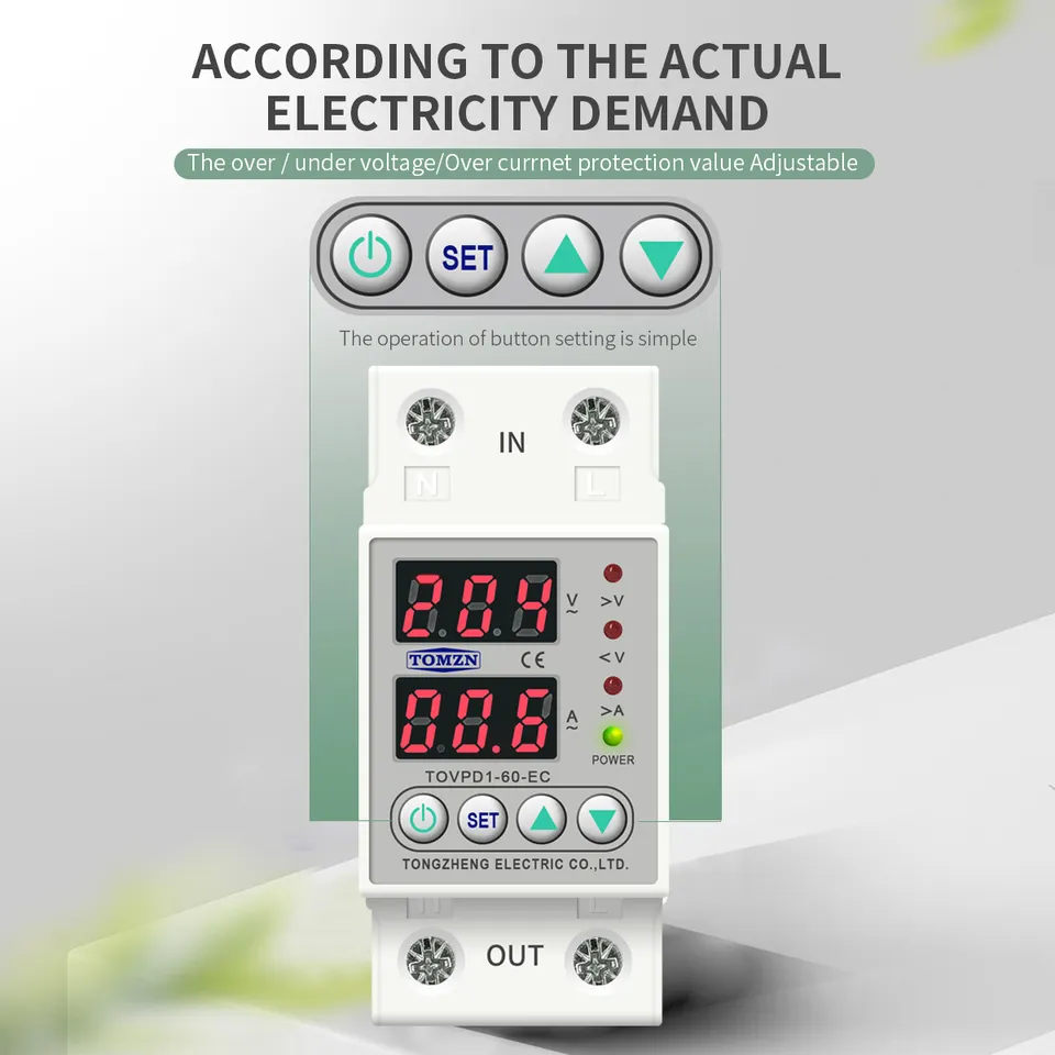 Tomzn 4th Gen 2IN1 Adjustable Over & Under Voltage Protector TOVPD1-63/TOVPD1-40