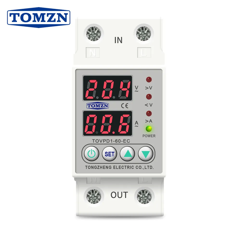 Tomzn 4th Gen 2IN1 Adjustable Over & Under Voltage Protector TOVPD1-63-EC