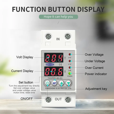 Tomzn 4th Gen 2IN1 Adjustable Over & Under Voltage Protector TOVPD1-63-EC/TOVPD1-40-EC