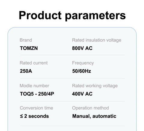 Tomzn TOQ5-250/4P Handle Type 250A 4P AC Three Phase Dual Power Automatic Transfer Switch ATS