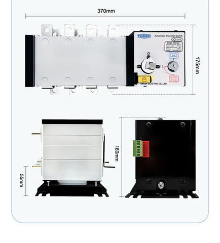 Tomzn TOQ5-250/4P Handle Type 250A 4P AC Three Phase Dual Power Automatic Transfer Switch ATS