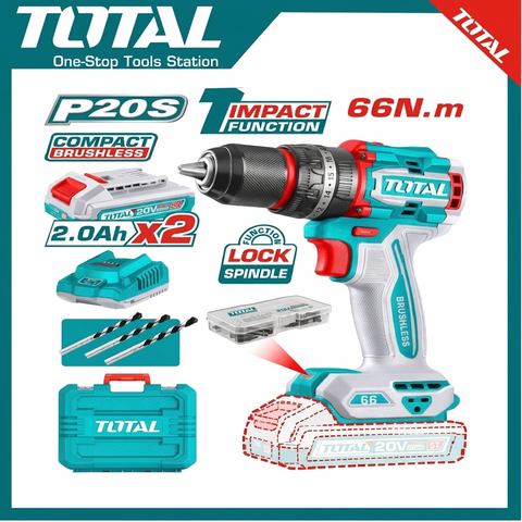 Total Compact Brushless Cordless Impact Drill 20V TIDLI20668 | 66Nm High Torque | 13mm Metal Chuck