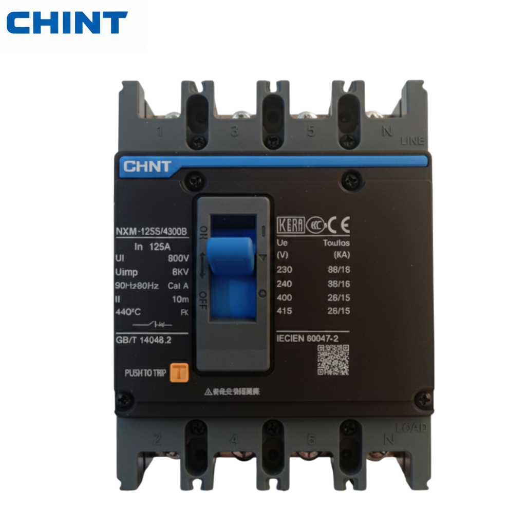 CHINT 4P AC 125A MCCB | Three Phase 4 Pole Circuit Breaker – Reliable Overload & Short Circuit Protection