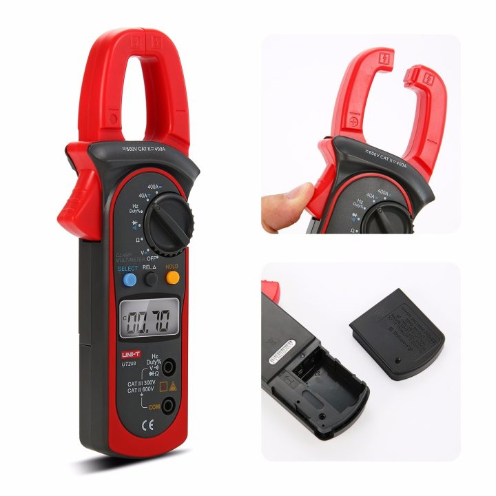 UNI-T UT-203 Digital Clamp Multimeter DC/AC Voltage & Current, resistance, frequency, duty cycle, continuity Tester.