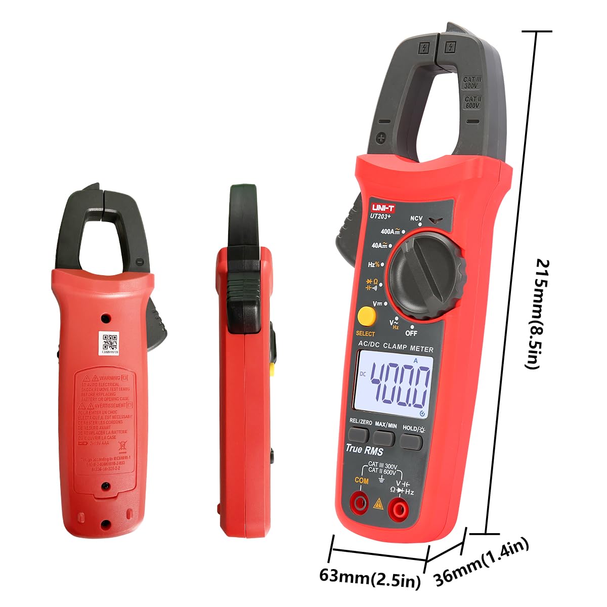 Uni-T UT203+ Digital Clamp Multimeter DC AC Current Voltmeter 400-400A ...