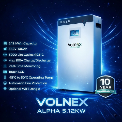Volnex Alpha 5.12 Residential Low Voltage LiFePO4 Battery 5.12kWh 51.2V 100Ah