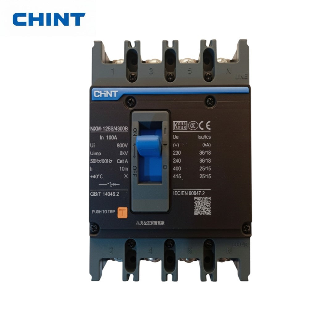 CHINT 4P AC 100A MCCB | Three Phase 4 Pole Circuit Breaker – Overload & Short Circuit Protection