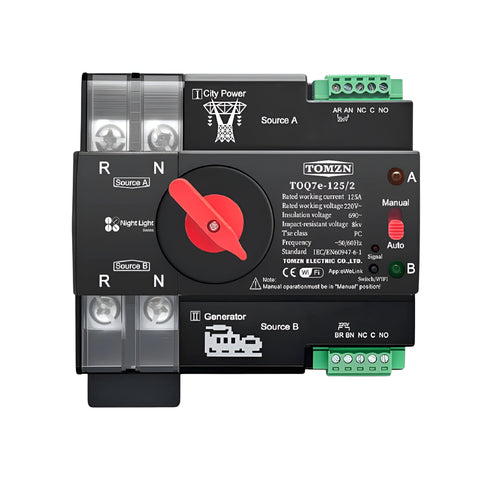 TOMZN TOQ7e-125/2P Automatic Transfer Switch 125A | Dual Power Changeover with WiFi Control