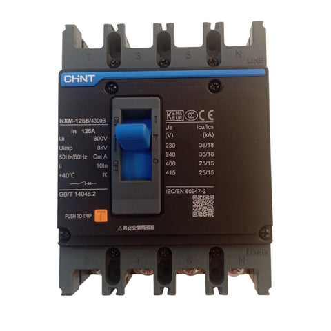 CHINT 4P AC 125A MCCB | Three Phase 4 Pole Circuit Breaker – Reliable Overload & Short Circuit Protection