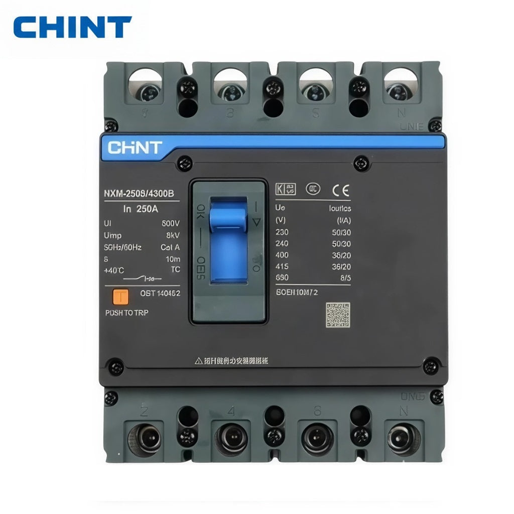 CHINT 4 Pole 250A MCCB | 3 Phase AC Moulded Case Circuit Breaker with Adjustable Protection