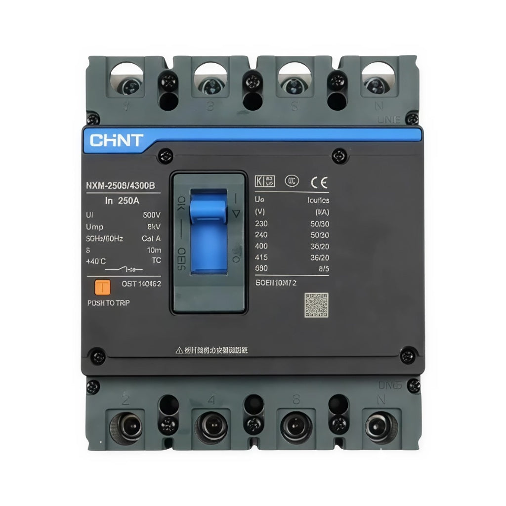 CHINT 4 Pole 250A MCCB | 3 Phase AC Moulded Case Circuit Breaker with Adjustable Protection
