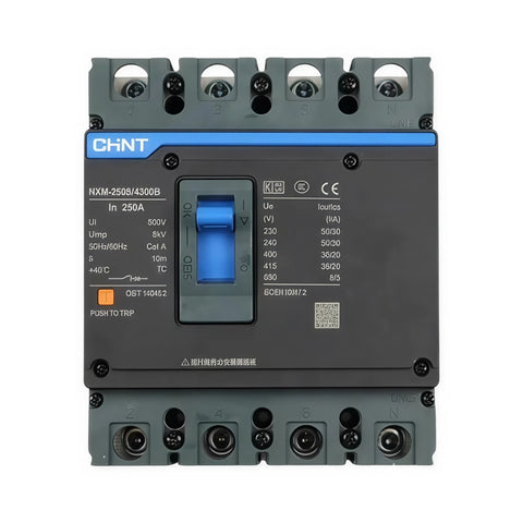 CHINT 4 Pole 250A MCCB | 3 Phase AC Moulded Case Circuit Breaker with Adjustable Protection