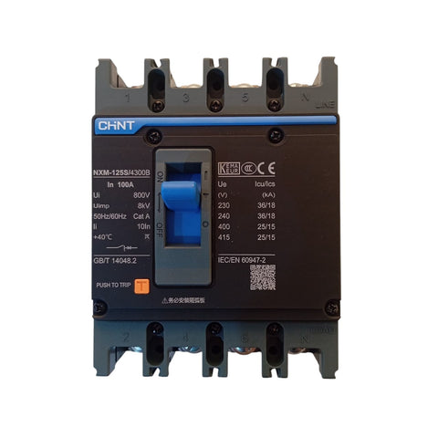 CHINT 4P AC 100A MCCB | Three Phase 4 Pole Circuit Breaker – Overload & Short Circuit Protection