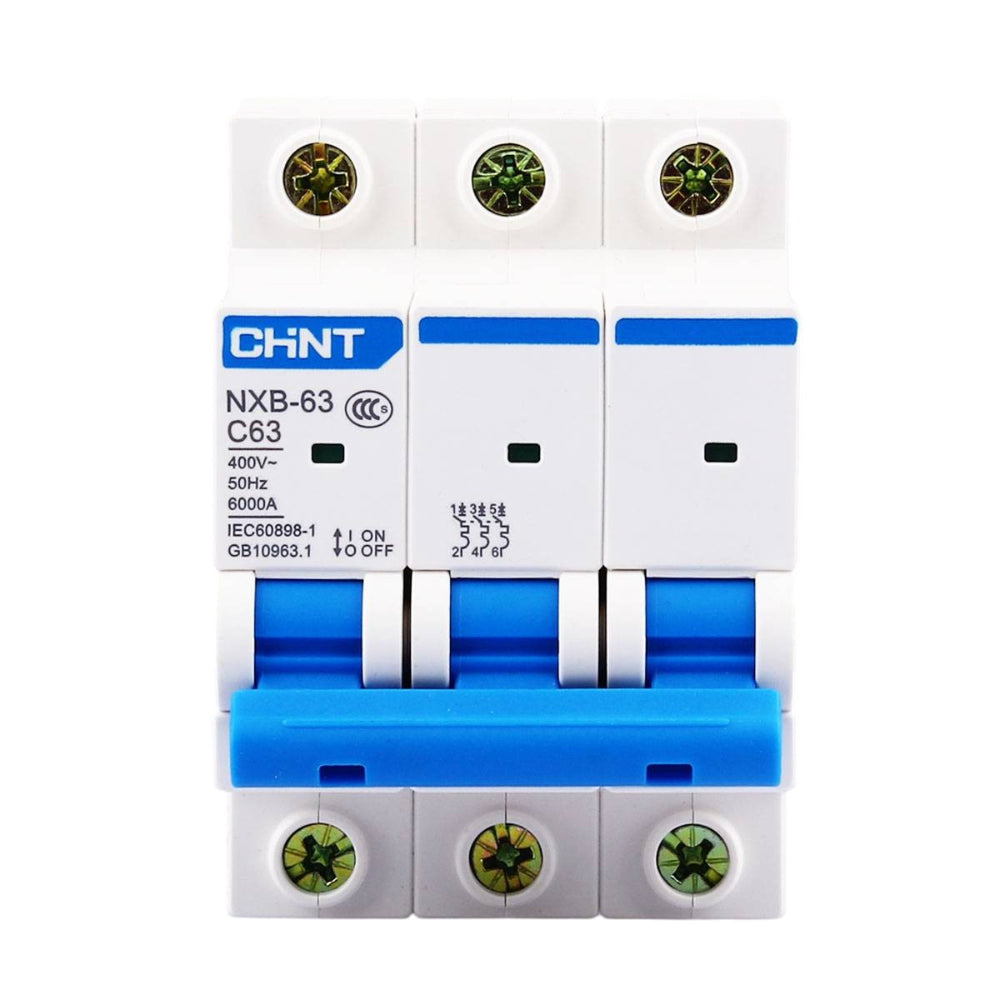 CHINT NXB-63 3P 63A MCB – Three Pole Miniature Circuit Breaker for AC Overload & Short Circuit Protection
