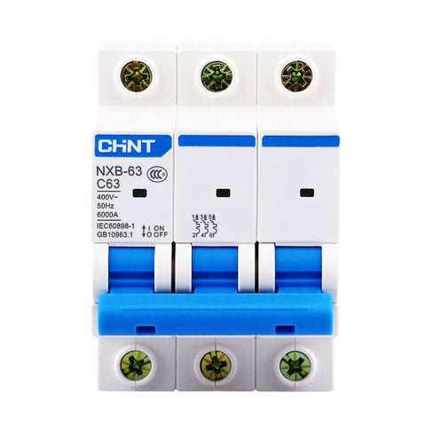 CHINT NXB-63 3P 63A MCB – Three Pole Miniature Circuit Breaker for AC Overload & Short Circuit Protection