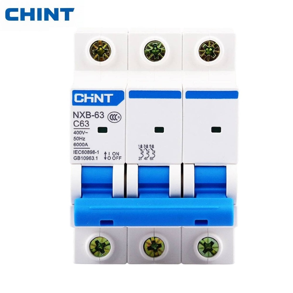 CHINT NXB-63 3P 63A MCB – Three Pole Miniature Circuit Breaker for AC Overload & Short Circuit Protection