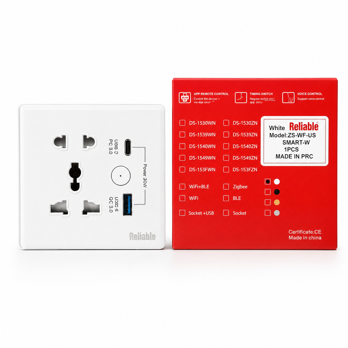Reliable Electric 5 Pin Universal Smart WiFi Wall Socket with USB & Type-C Charging