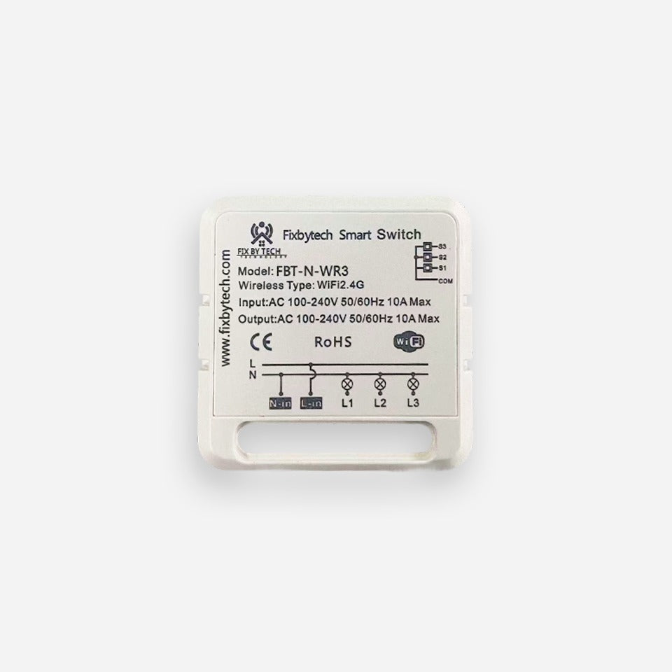 FBT-N-WR Mini Smart Switch 10A 3 Gang Works with Smart Life App Alexa Google Home