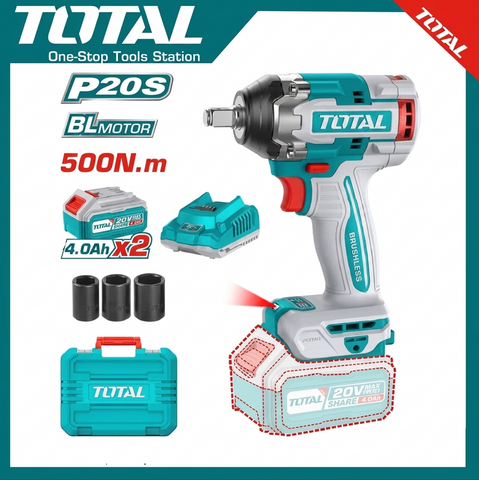TOTAL 20V Lithium-Ion Impact Wrench 500Nm (TIWLI2050) – High Torque Cordless 1/2" Drive Power Tool